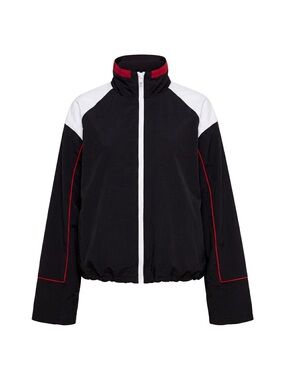 Lioness Black Shoreline Windbreaker Jacket with White Panels and Red Piping